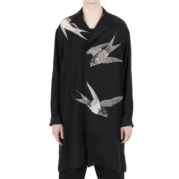 Yohji Yamamoto 21AW Dark Silk Swallow Print Back Patch Casual Shirt