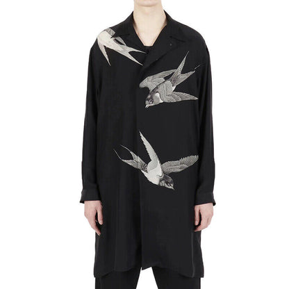 Yohji Yamamoto 21AW Dark Silk Swallow Print Back Patch Casual Shirt