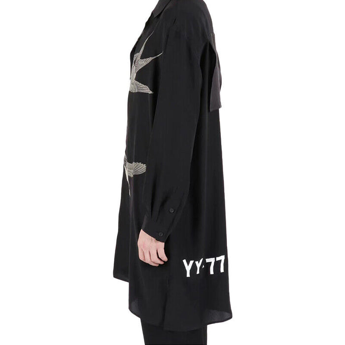 Yohji Yamamoto 21AW Dark Silk Swallow Print Back Patch Casual Shirt