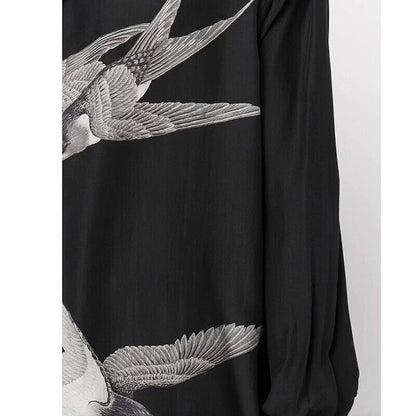 Yohji Yamamoto 21AW Dark Silk Swallow Print Back Patch Casual Shirt