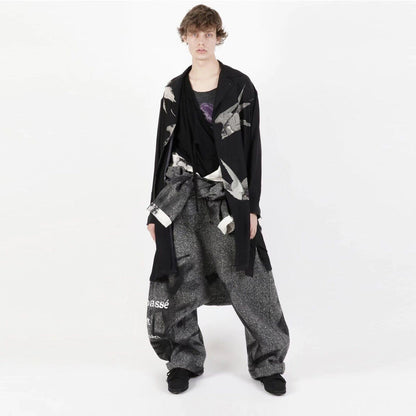 Yohji Yamamoto 21AW Dark Silk Swallow Print Back Patch Casual Shirt