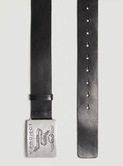 Y/Project 23SS Runaway Distressed Silver Plaque Genuine Leather Belt